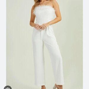 Altar'd State Altar’s State Farah Feather Trim Jumpsuit Bridal